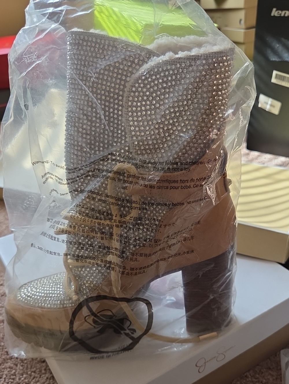 MICHAEL Michael Kors Tan Rhinestone Platform Ankle Boots